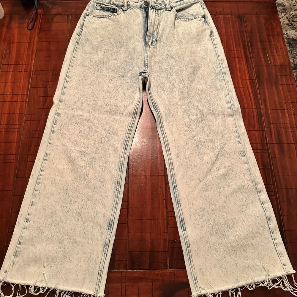 Muse Blue Flare Wide Leg Jeans with Frayed Hem